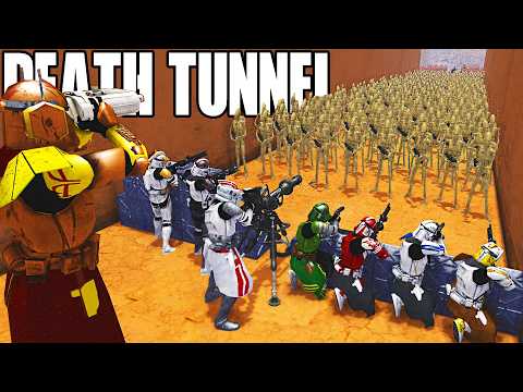 Every Clone Commander DEATH TUNNEL vs 5,000 DROID ARMY Invasion! - Men of War: Star Wars Mod