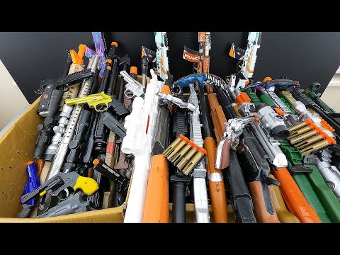 Boxes full of rifles, Toy Rifle Colection, Boxes Full of Equipment and Weapons Video