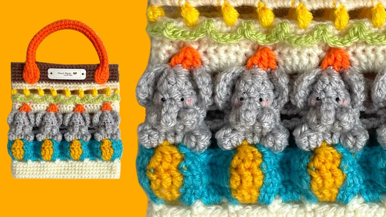 【かぎ針編み】玉乗りぞうさん模様のバッグ🐘🎪