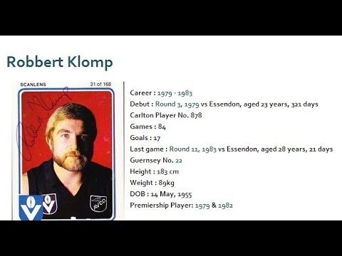 Robbert Klomp 1979 and 80 - Carlton Football Club Past Player