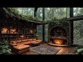 Rainy Jazz Ambience ️ Warm Jazz Instrumental Music At Cozy Forest Cabin To Studying Working Relax