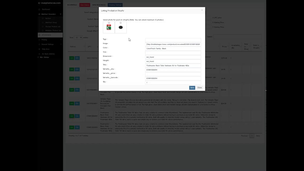 manyfastscan Shopify Integration
