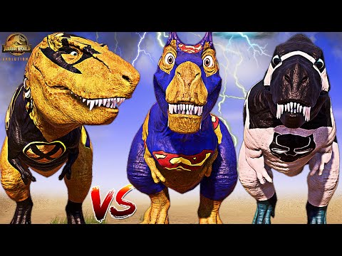 Wolverine Shark T-REX Vs THOR V-REX & Aquaman Spinosaurus Jurassic World Evolution Dinosaurs Fights