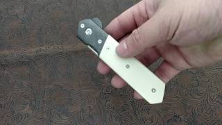 Chad Nichols stainless Damascus bacon pattern carbon fiber and paper ivory micarta handle