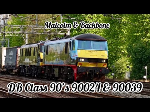 DB Class 90’s 90024 (Malcolm) & 90039 (Backbone) on Daventry to Mossend