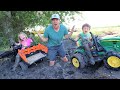 Playing in the deep mud with our toy and real tractors | Tractors for kids
