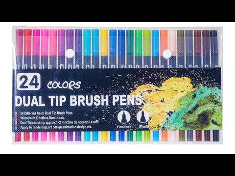 Pathos plastic dual tip brush pen set 24 colors, for drawing...