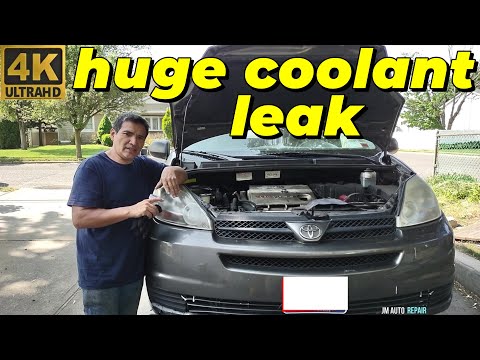 toyota sienna 3.3 huge coolant leak beneath the van repair and how to bleed out the air from coolant
