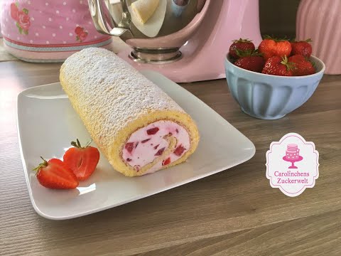 Erdbeer-Quark-Biskuitrolle Erdbeerrolle/Super einfach und mega lecker! Gelingt garantiert!