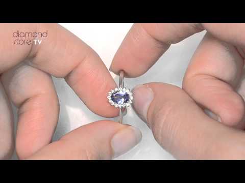 FET20 VY- Tanzanite 6 x 4mm And Diamond 18K White Gold Ring