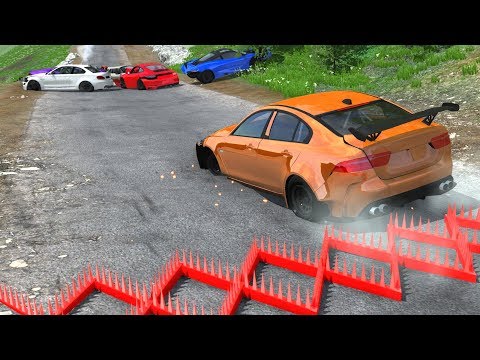 Spike Strip Multi-Vehicle Pileup Crashes (WITH REAL CARS)#3 - BeamNG Drive