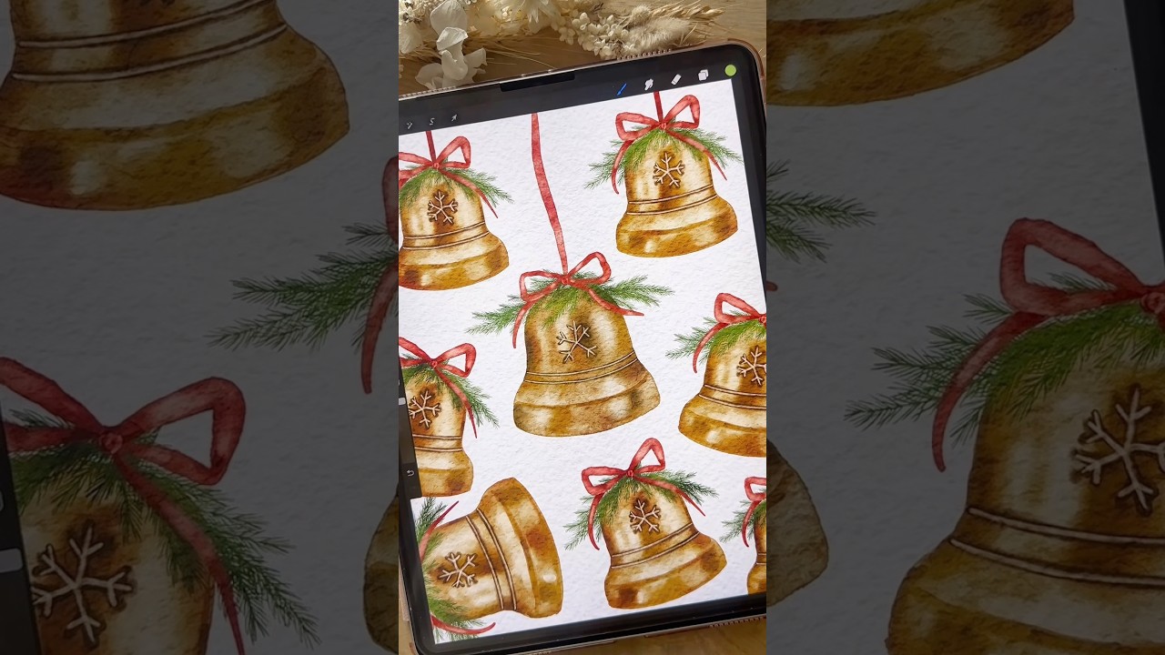 Drawing watercolor Christmas bells on procreate on the ipad! #art #procreate #digitalart #christmas