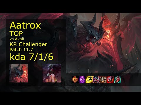 Aatrox vs Akali Top - KR Challenger 7/1/6 Patch 11.7 Gameplay // [롤] 아트록스 vs 아칼리 탑