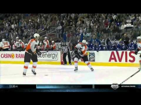 Luke Schenn goal 1-1 Philadelphia Flyers vs Toronto Maple Leafs Sept 16 2013 NHL Hockey