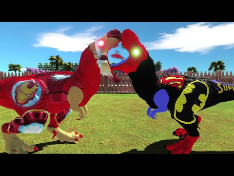 SUPERMAN T-REX VS IRONMAN T-REX DEATHRUN || ANIMAL REVOLT BATTLE SIMULATOR