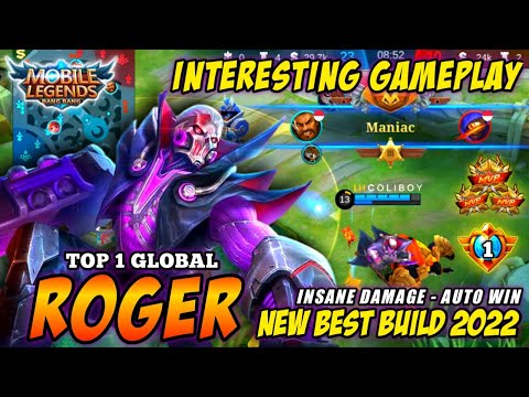 MANIAC!! ROGER TOP 1 GLOBAL + NEW BEST BUILD 2022 | INSANE DAMAGE & FAST ROTATION #mobilelegends