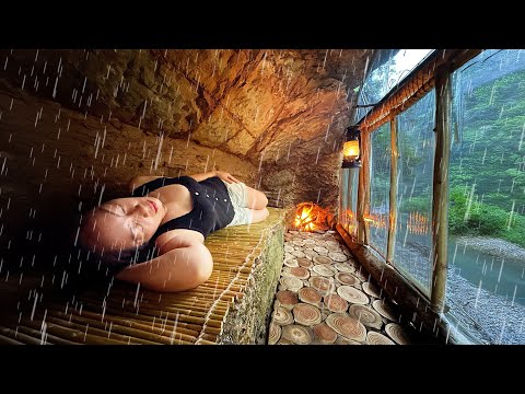 3 Days Solo SURVIVAL in The Rain Forest - I Built a CAVE with Fireplace, Fish Trap, Catch And Cook