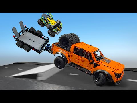 Ford F-150 Raptor and ATV VS Big Ramps – Lego Technic CRASH Test