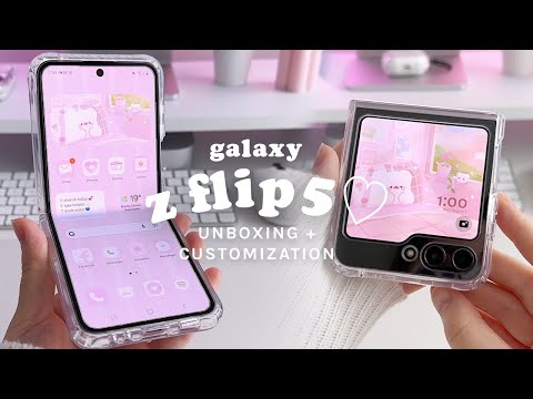 samsung galaxy z flip 5 unboxing + customization 🎀🐻‍❄️ | cute & aesthetic android theme tutorial ✨