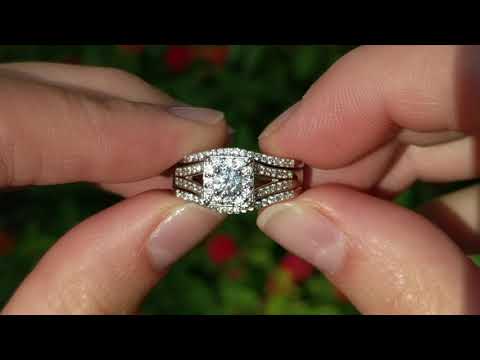 Vintage Halo Engagement Ring and Ring Guard Set - TwoBirch- TB-SET-0007