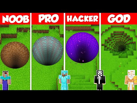 EPIC Round Tunnel Base Build Challenge - NOOB vs PRO vs HACKER vs GOD - Minecraft Battle