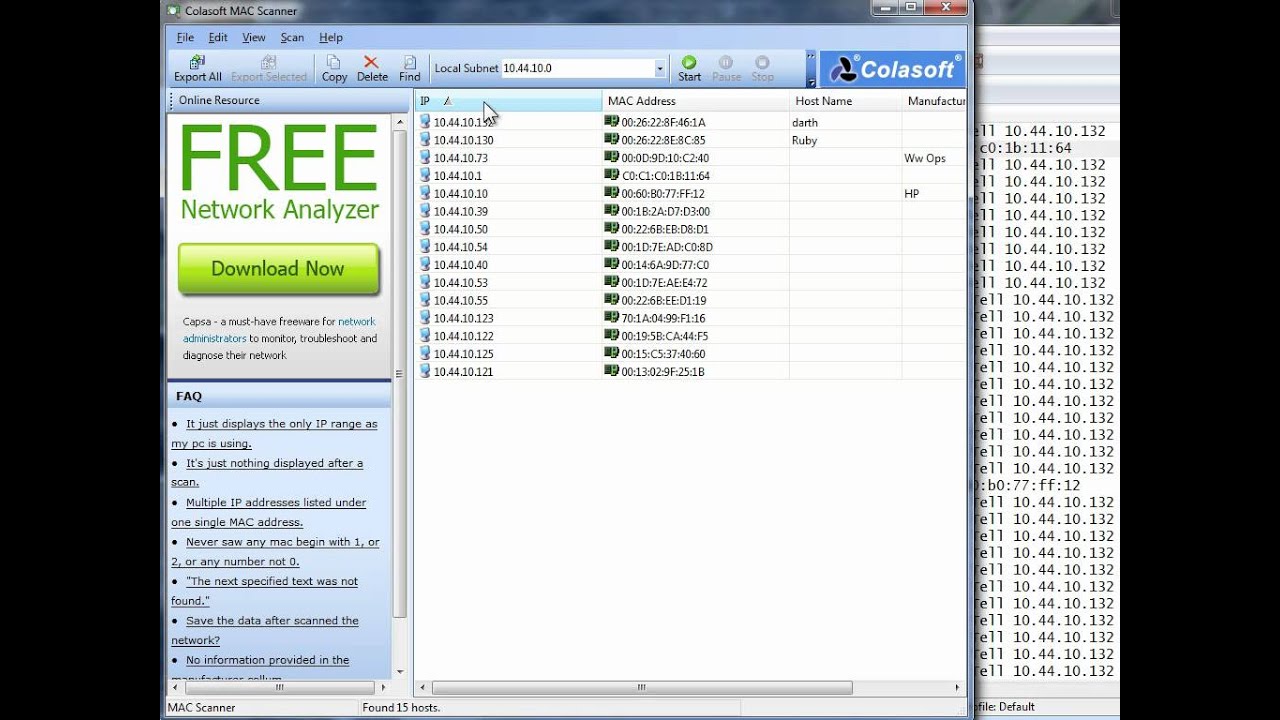Colasoft's MAC Scanner