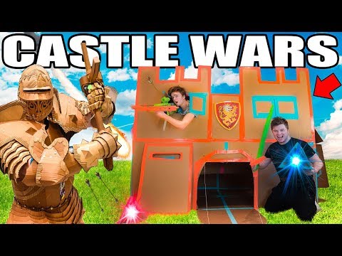 TWO STORY BOX FORT CASTLE WARS!! 📦🏰  Sword Fighting, Archery & More!!!