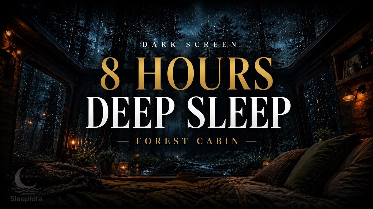 Dark Screen | Forest Cabin Heavy Rain | 8 Hours Deep Sleep | No Ads
