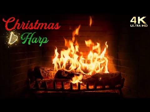 Christmas Fireplace with Christmas Harp Music Ambience -  Cozy Christmas Ambience