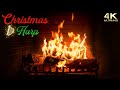 Christmas Fireplace with Christmas Harp Music Ambience -  Cozy Christmas Ambience