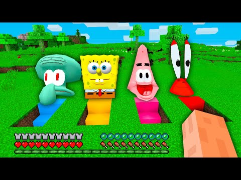 I found SECRET SPONGEBOB and PATRICK and SQUIDWARD and MR KRABS UNDERGROUND BASE in Minecraft