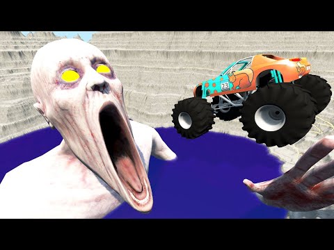 Jumping Cars into Giant Quarry of Shy Guy (SCP-096) - BeamNG.Drive