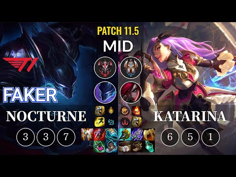 T1 Faker Nocturne vs Katarina Mid - KR Patch 11.5