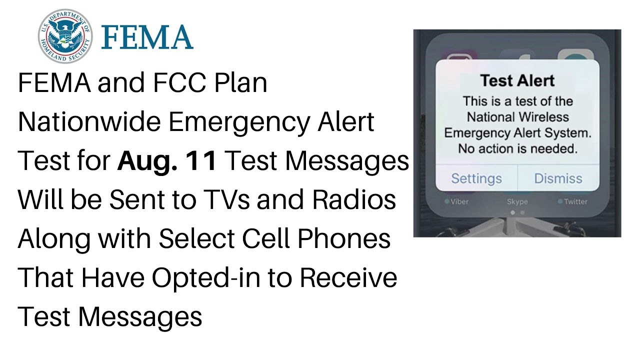 FEMA and FCC Plan Nationwide Emergency Alert Test for Aug  11
