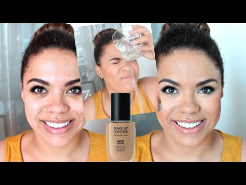 NEW Make Up For Ever Water Blend Foundation Wear + Waterproof Test on Oily Skin! | samantha jane Video