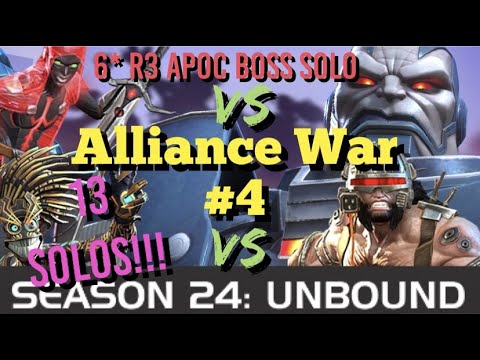 MCOC - Alliance War - Season 24 - War #4 - 13 Solos!! Warlock vs Weapon X + 6* R3 Apoc Boss Solo!!