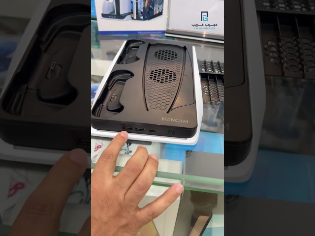 قاعدة شحن وتبريد بلايستيشن 5 مع 3 مآخذ يو اس بي اضافية وقاعدة لليد وشحنها وتخزين الأقراص