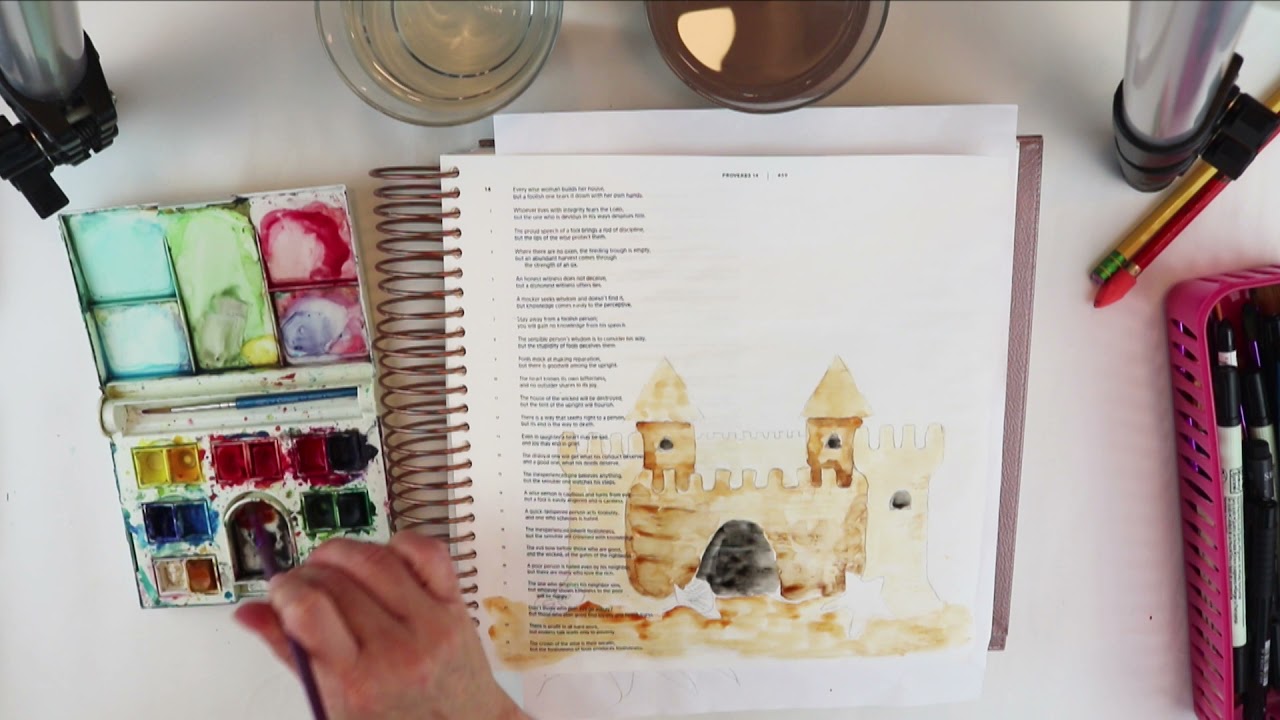 Beach and Bible #3: BUILD (Proverbs 14:1) - Sandcastle Bible Art Journaling