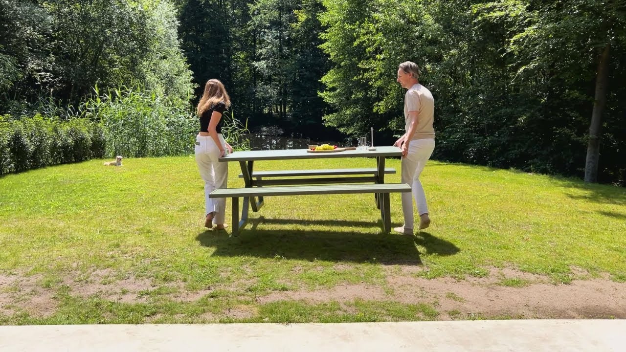 MaximaVida luxe aluminium picknicktafel Dex 200 cm olijfgroen met exclusieve omlijsting