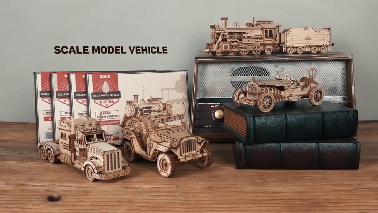 ROKR Army Jeep MC701 | Wooden 1:18 Military Model Kit