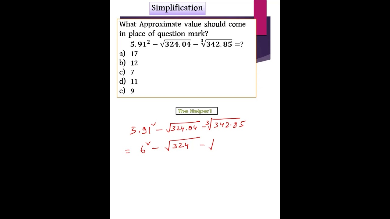 〖𝟓.𝟗𝟏〗^𝟐−√(𝟑𝟐𝟒.𝟎𝟒)−√(𝟑&𝟑𝟒𝟐.𝟖𝟓)=?Approximate value #simplification