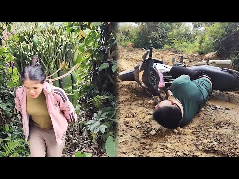 The girl is carrying over 1000 leaves on her shoulder. Her husband just had an accident