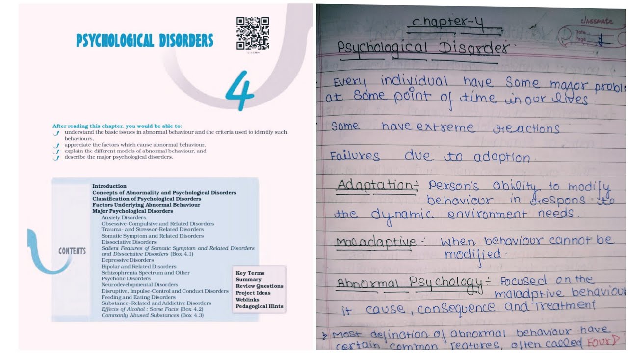 Watch video CBSE Notes for Class 12 Psychology chapter 4 Psychological Disorders – Now CBSE Notes for Class 12 Psychology chapter 4 Psychological Disorders –