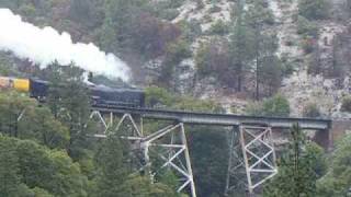 preview picture of video 'UP 844 Steam Special Passes Over Rock Creek Trestle'