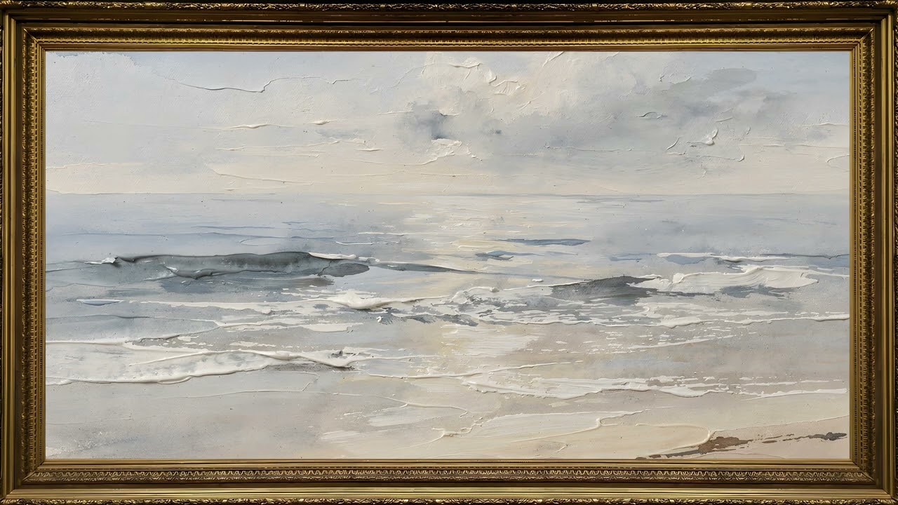 Soft Coastal Ocean Painting 🌊 | 4K Frame TV Art | 2 Hours Relaxing Visual — 4K ambient art screensaver in baroque gold frame