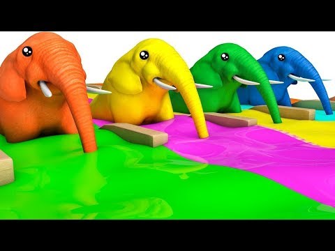 Learn Color with Cartoon 3D Elephant Animals W Water Nursery Rhymes Song For Children