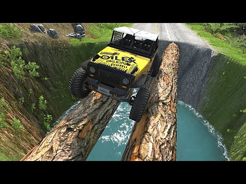 Impossible Log Wave Bridge Crossing Cars Vs Deep Water Pit - BeamNG.Drive