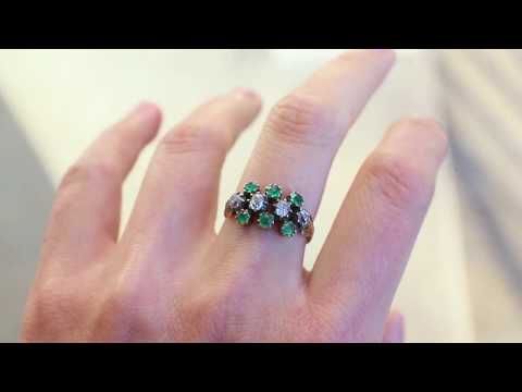 c. 1820 Georgian Diamond & Emerald Half Hoop Ring 15k Gold