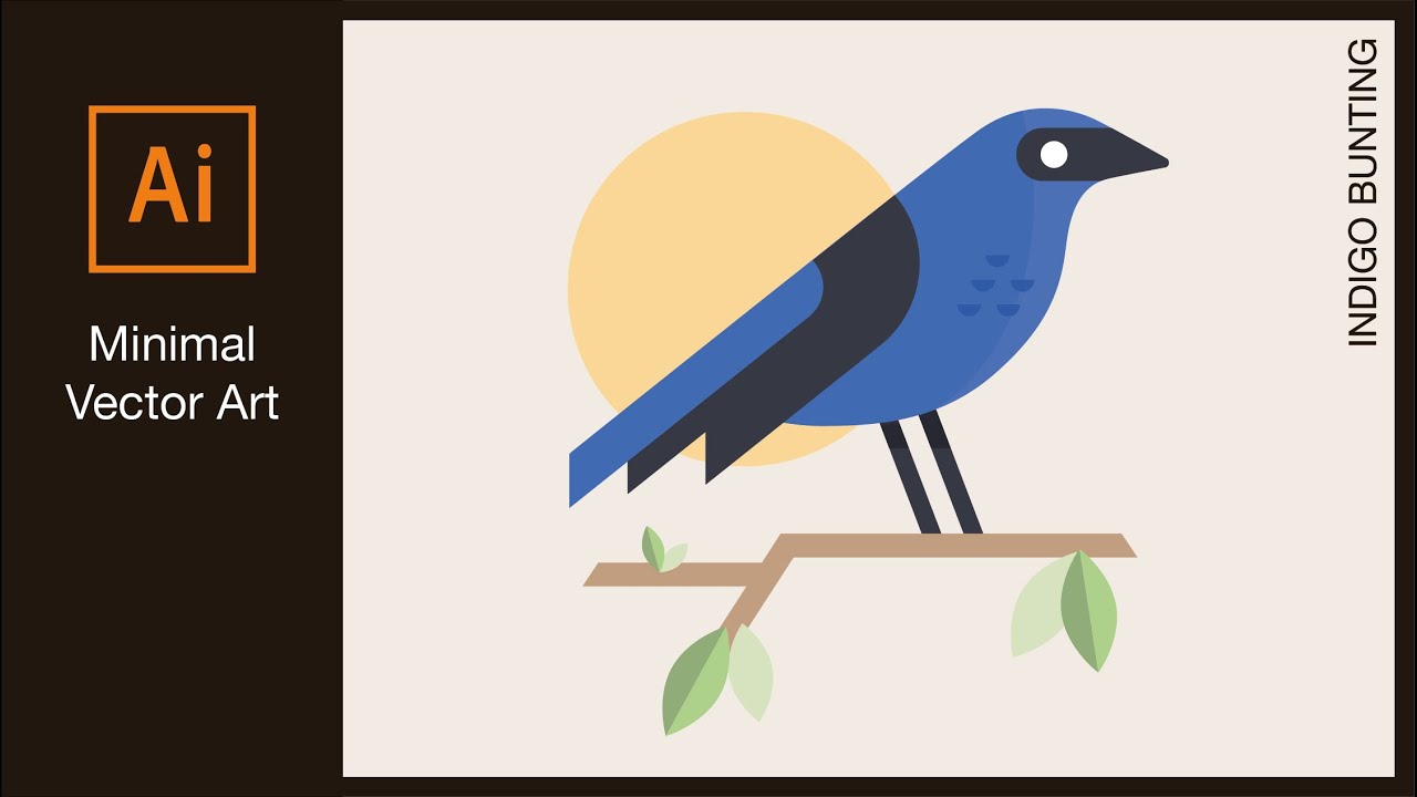 Minimal Vector Art Indigo Bunting Bird with Adobe illustrator