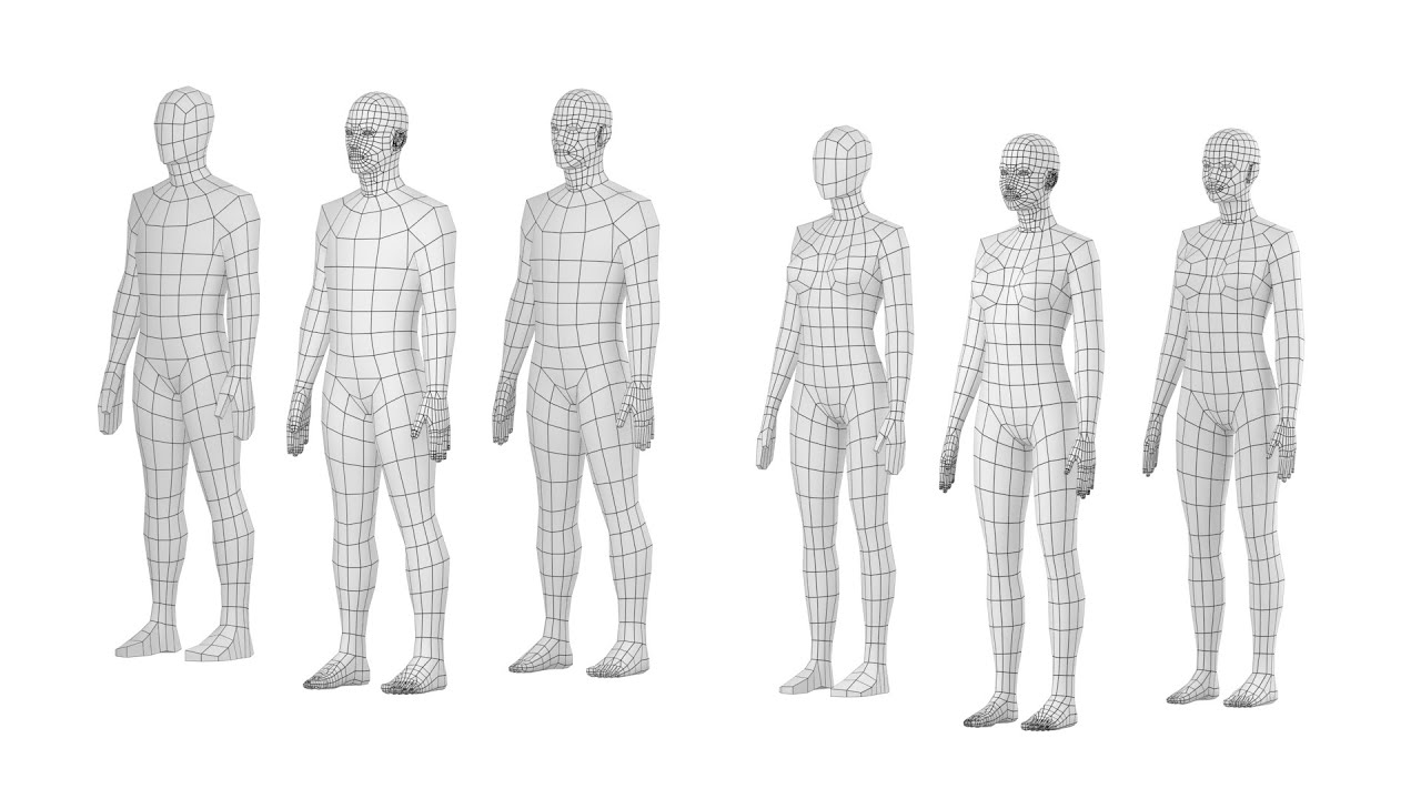 PACCHETTO in mesh base naturale femminile e maschile in posa di riposo Modello 3D